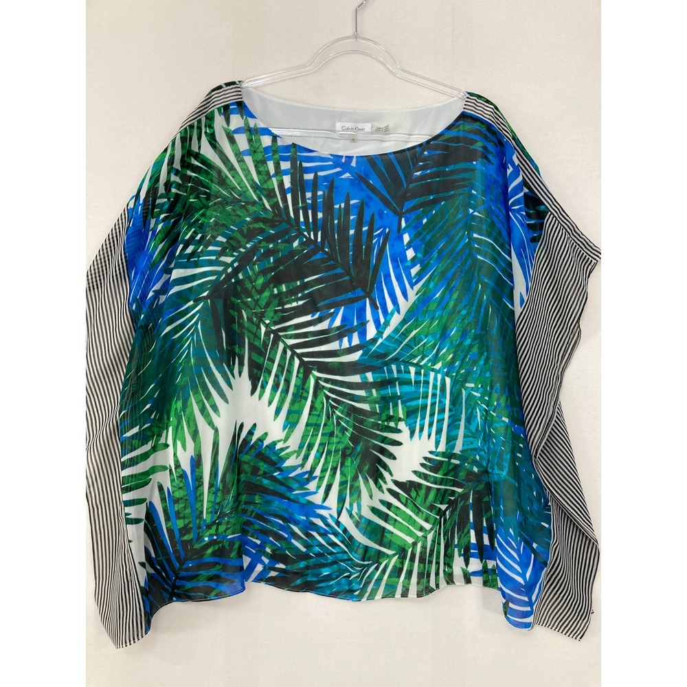 Calvin Klein Poncho Top size 3X Green Blue Tropical Palm Kaftan Vacation